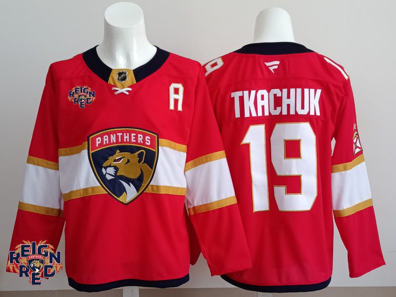 Men 2025 Florida Panthers #19 Tkachuk Red Fanatics Home Premium NHL Jersey style 4